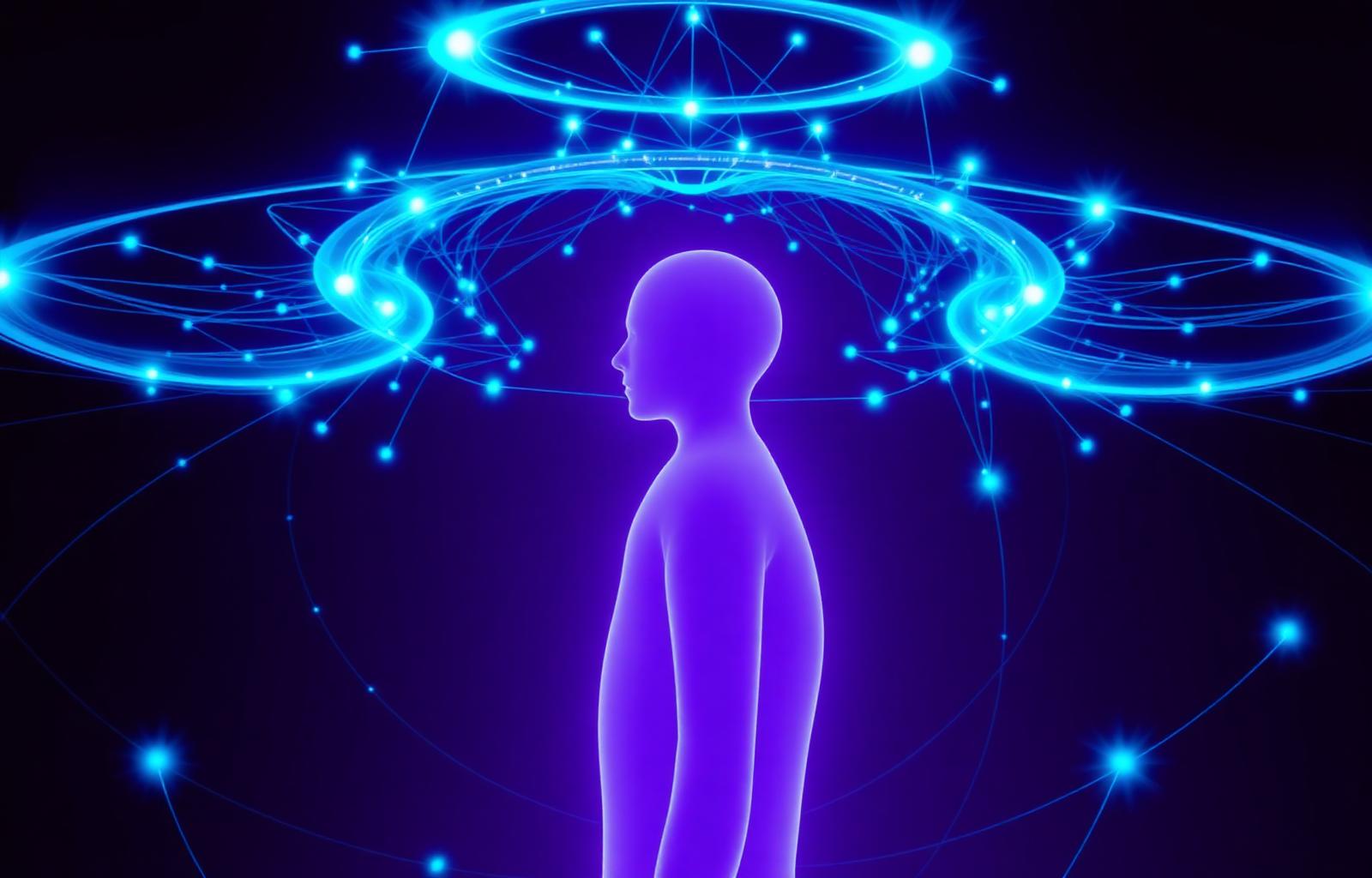 Operator surrounded by intelligent agents and data orbits